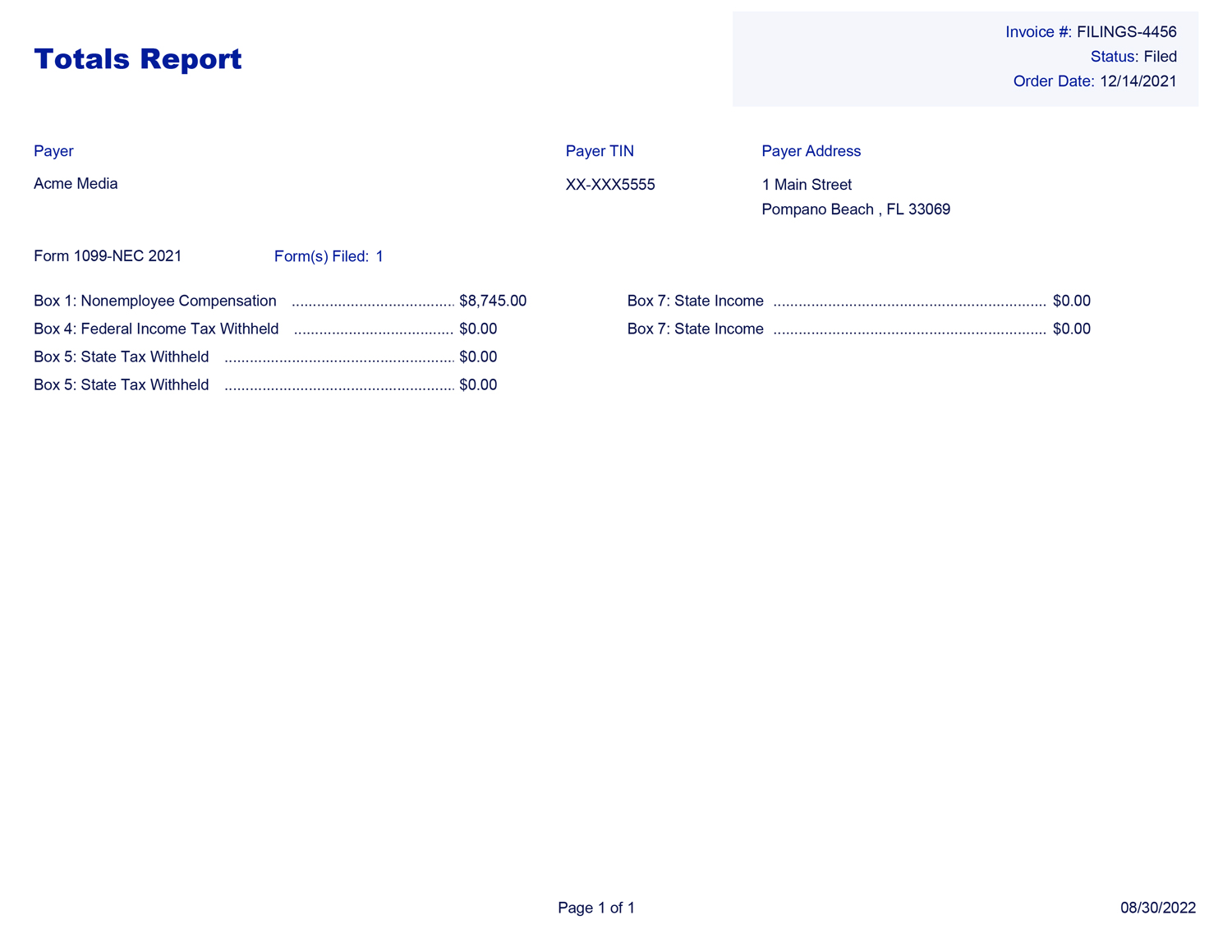 Totals Report